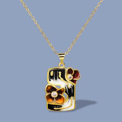 Collana di moda per donna Squisito fiore geometrico cavo Ciondolo da donna Gioielli smaltati fatti a mano Elegante maglione da festa
