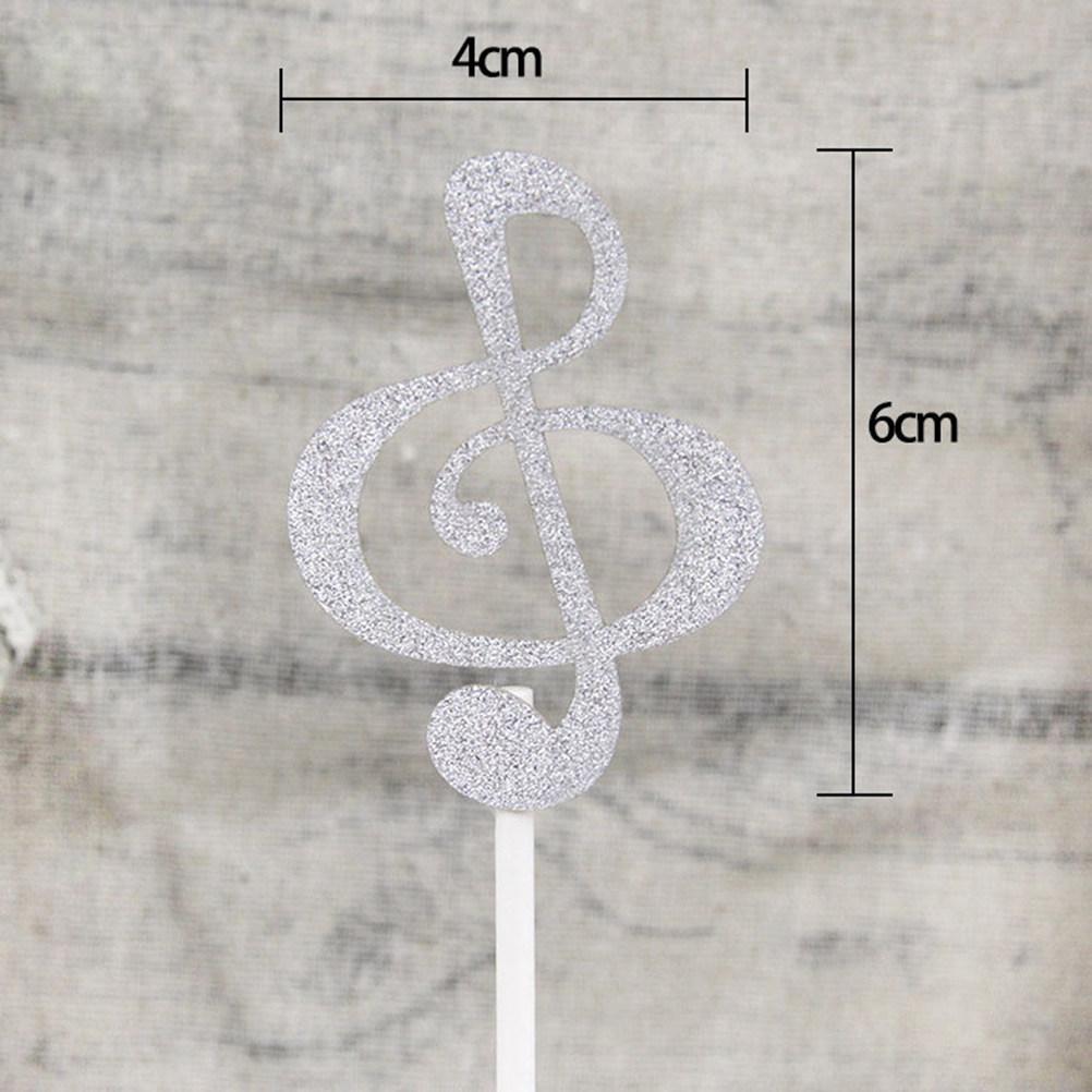 6Pcs Glitter Music Note Cake Toppers Cupcake Decorations For Birthday Wedding Party Dessert Decoration Shiny Silver