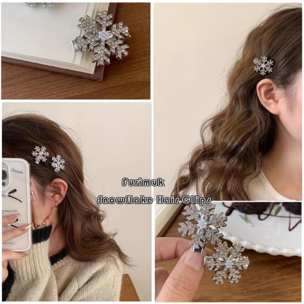 2-Pack Rhinestone Snowflake Hair Clips, Women'S Princess Updo Bun Hair Accessories, Christmas Party Hair Clips, Festive Gift Hair Pins, Plastic