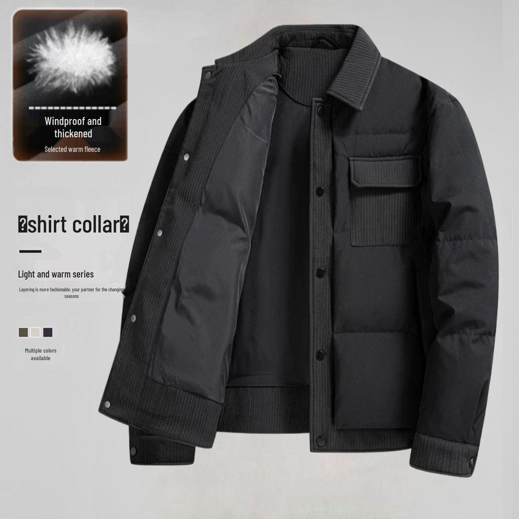 Men's Lightweight Warm Lapel Down Jacket, Winter 2025 White Duck Down Shirt Outerwear