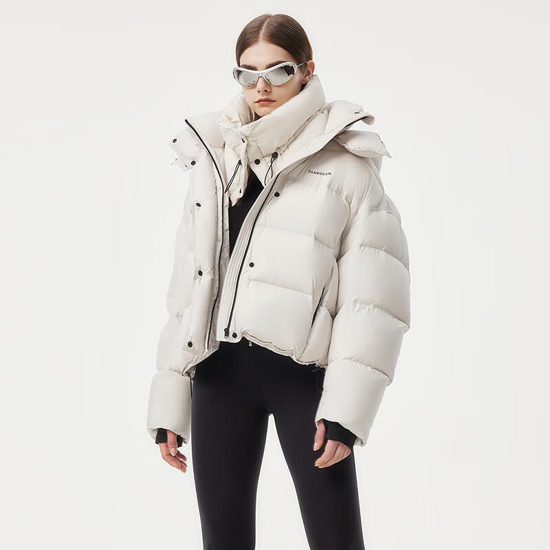 Tamboer Women's Short Puffer Down Jacket with Detachable Scarf