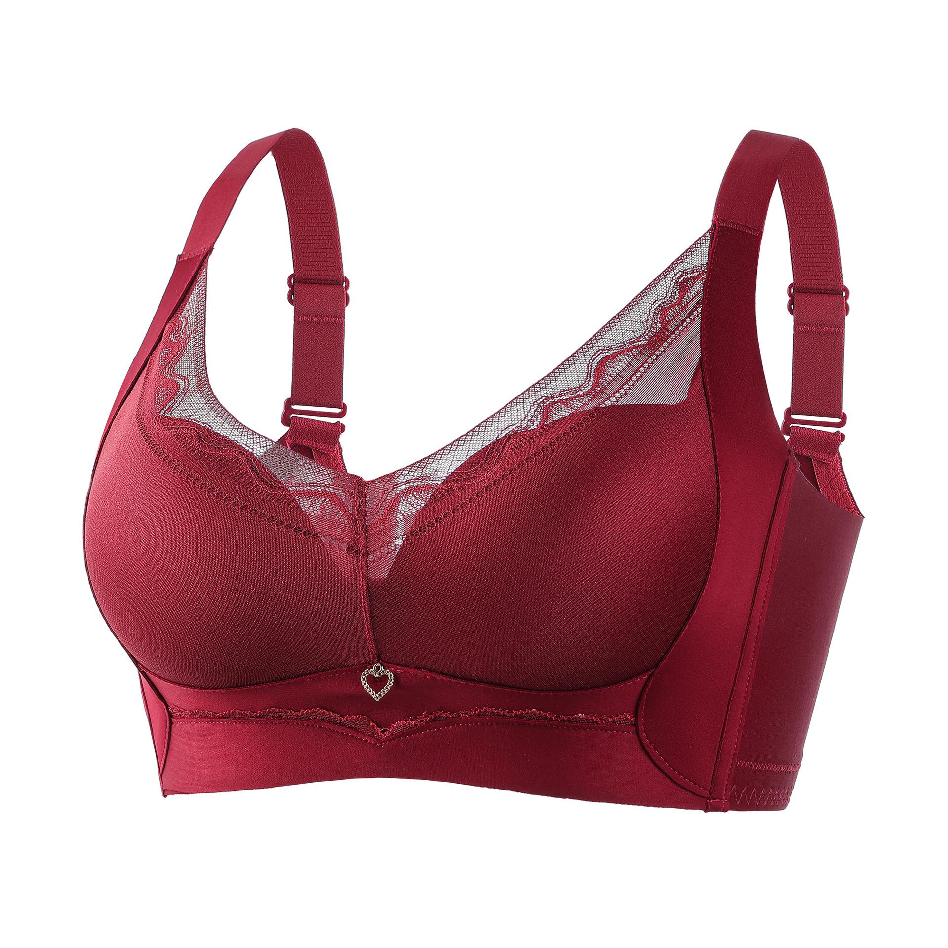 

Ladies Summer Gathers Glossy Double Pull Without Side Bone Without Underwire To Collect Pair of Milk Underwear 40/90AB червоний