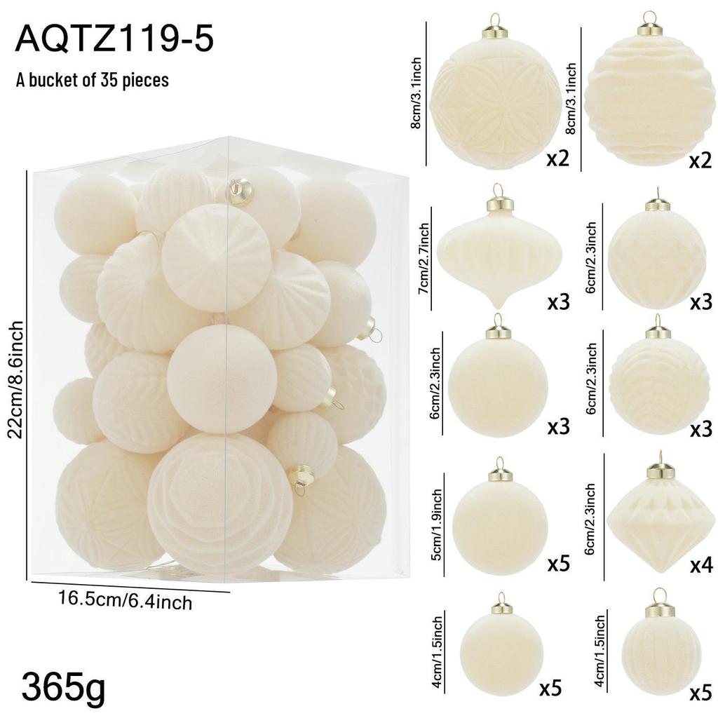 Irregular Shape Flocked Christmas Ball Ornaments - Holiday Tree Decoration Set