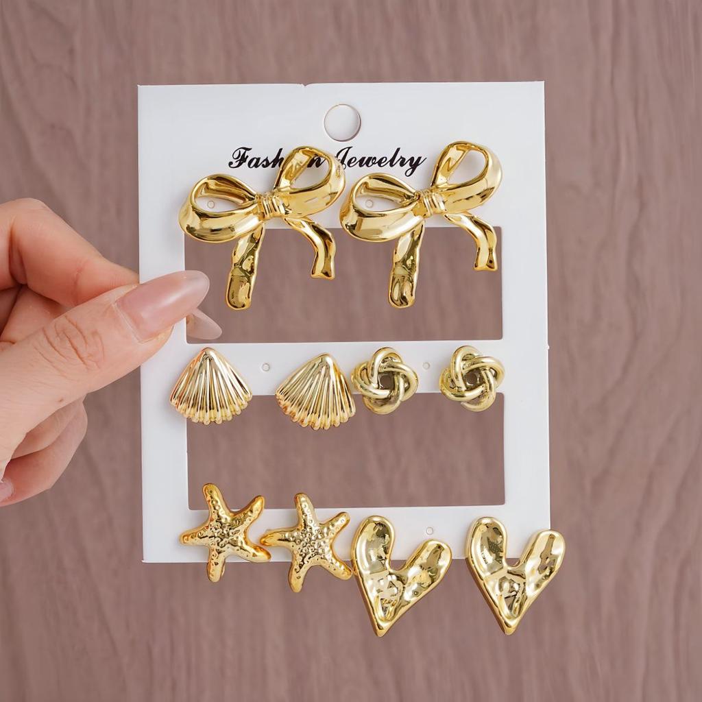 Women's Geometric Gold Teardrop and Twist Earring Set (3-9 Pairs)