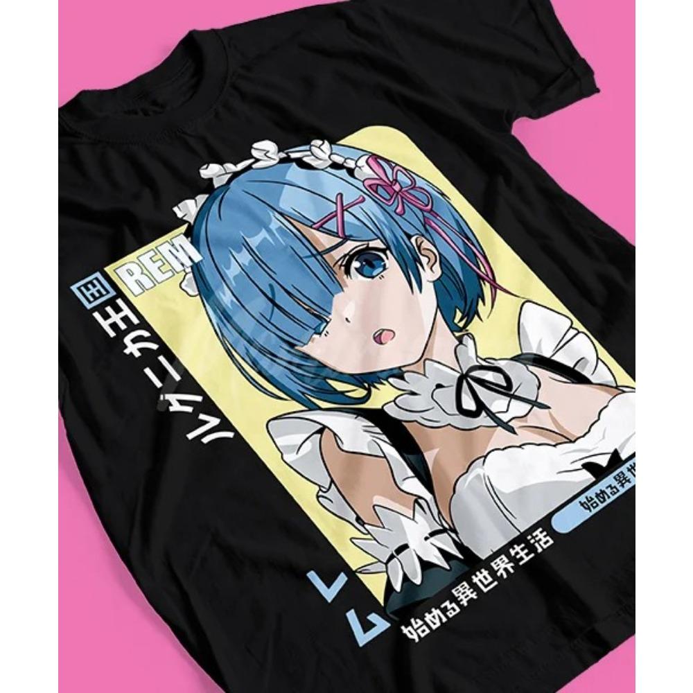 ре:Жизнь с нуля в другом мире Рем  Горничная  Аниме Принт Черная Футболка | Фанату Исекай Аниме Унисекс Футболка 4XL