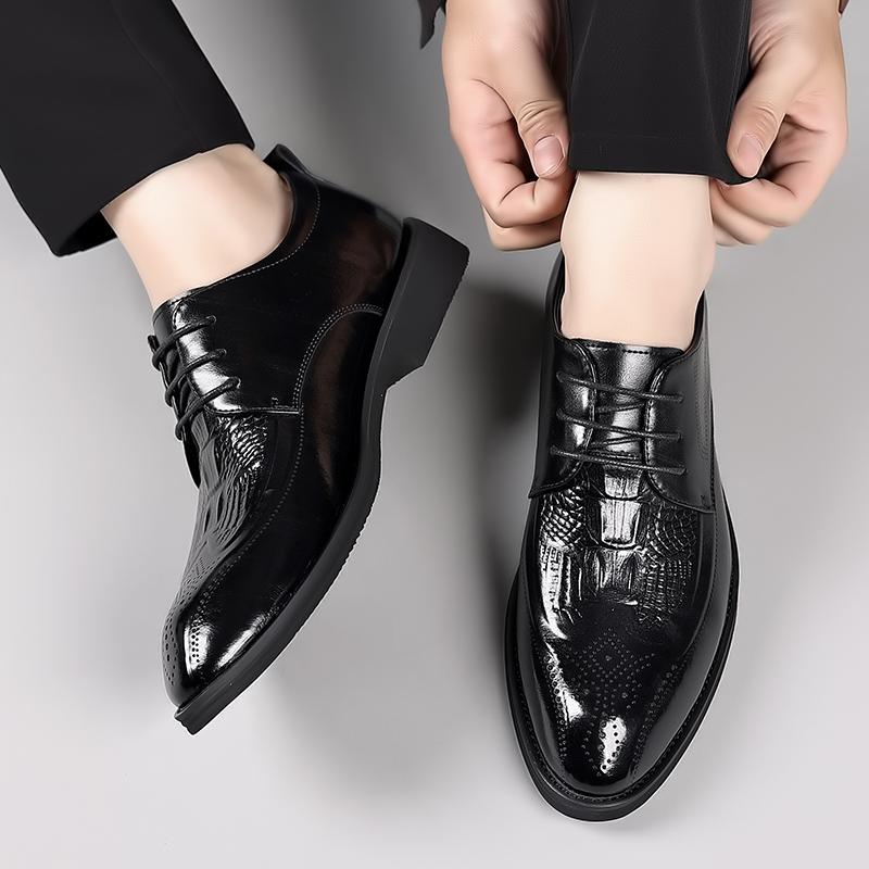 Fashion Men Leather Shoes Lace Up Oxfords Business Dress Shoes All-Match Casual Business Brogue Shoe Men Wedding Party Shoes