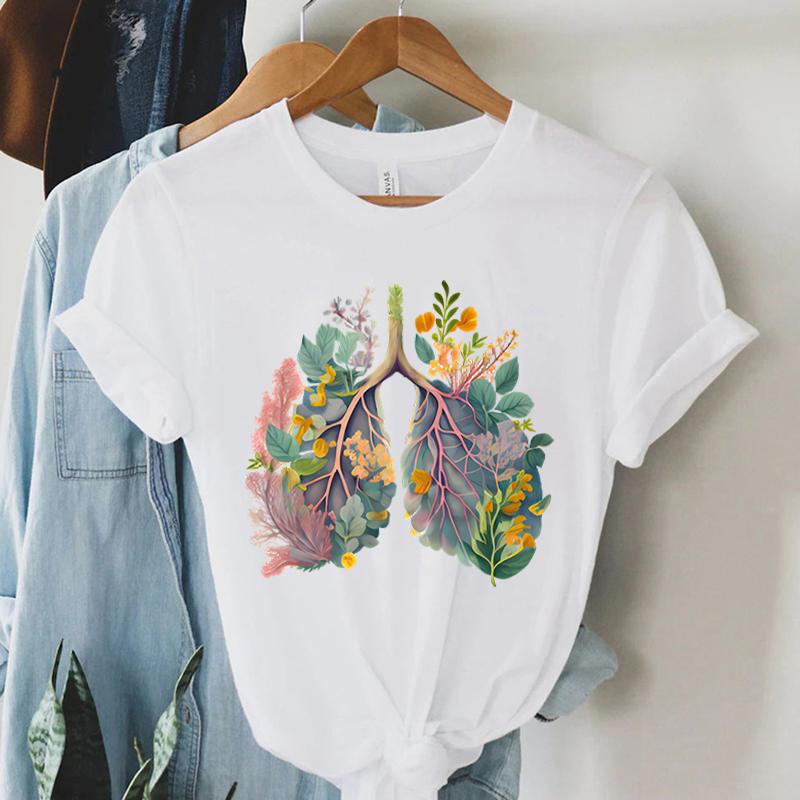 Colorful Anatomical Heart Lungs Tshirt Women Plant Floral Graphic Anatomy Tshirt Top Funny Cardiac Nurse Gift Summer Shirt 2024 S