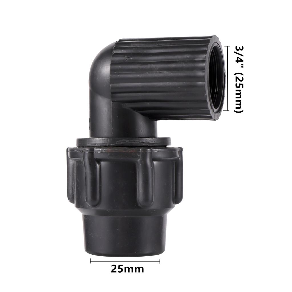 Cotovelo Redutor de 90 Graus com Rosca Fêmea Preta de 1/2" 3/4" 1" para Tubo de Água de Jardim Tubo de PVC Conexão de Irrigação Junção