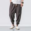 Summer Men Harem Pants Loose Ankle Length Pockets Pure Color Plus Size Japanese Style Deep Crotch Casual Daily Wear Long Trousers