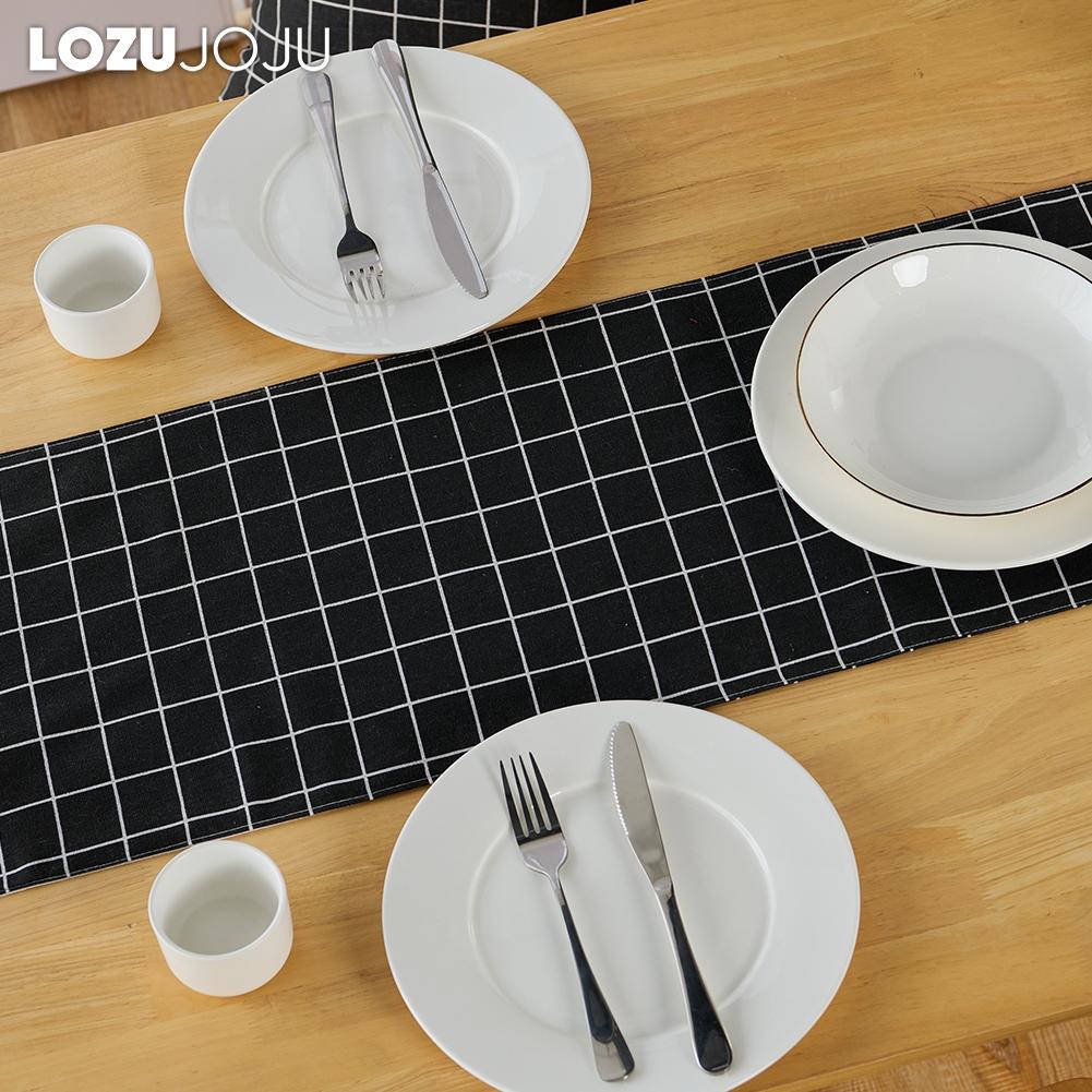 1 STÜCK LOZUJOJU Einfacher und Vielseitiger Schwarz Kariert Bedruckter Baumwollleinen Tischläufer für Esstischdeko Küche für Heimtisch Heimdeko