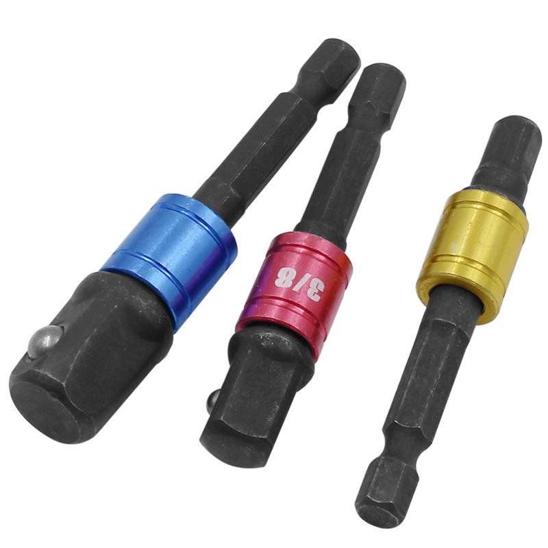 Black 3-Piece Air Impact Wrench Adapter Set: 1/2" Drive, 3/8" Socket, 1/4" Screwdriver with Colored Steel Ball Adapter Rod