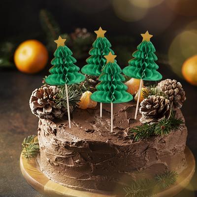 10Pcs Christmas Tree Cupcake Topper Food Fruit Picks Honeycomb Paper Straw 2024 Christmas Party Cake Decoration 2025 New Year