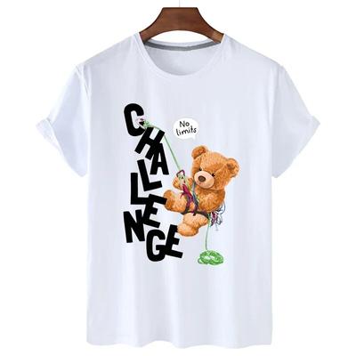T-Shirt für Damen mit Shopaholic-Teddybär-Print, lässig, für den Sommer, bequem, charaktervoll, kreativ, kurzärmelig, modisch, Harajuku, Damenoberteile