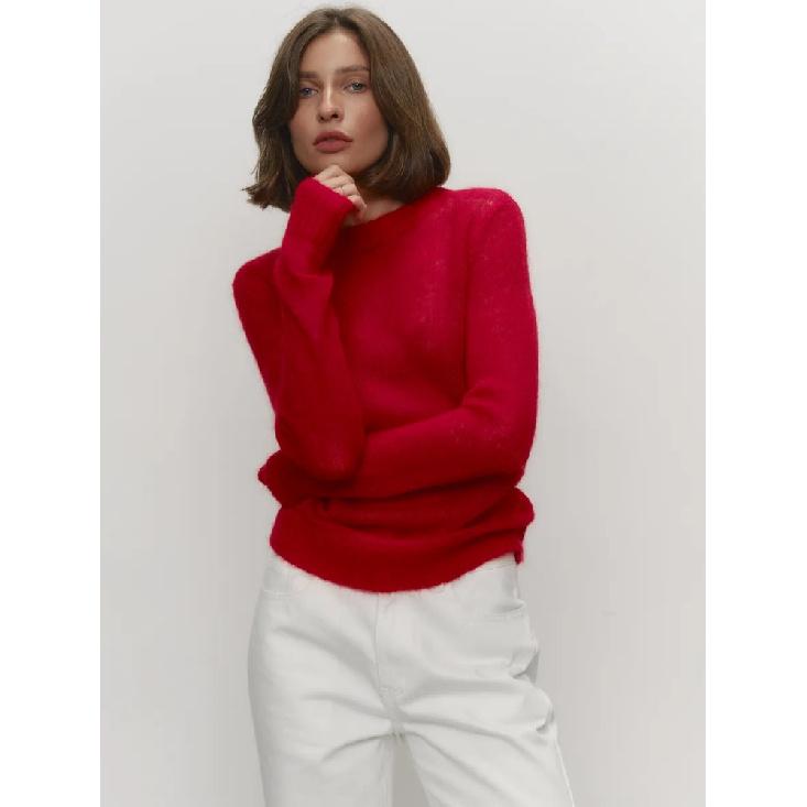 

Летний новый элегантный облегающий свитер с круглым вырезом для женщин, джемперы, повседневные, шикарные, тонкие, с длинными рукавами, модные, свободные женские пуловеры L красный