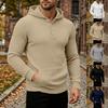 Herren Vertikal Gerippter Henley Hoodie, Knopfleiste Langarm Pullover Sweatshirt Mit Kängurutasche Schmal Geschnitten Lässige Tägliche Oberteile