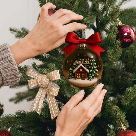 Christmas Snow Ball Ornaments Vintage Sewing Machine/Village Scene/Big Foot Xmas Tree