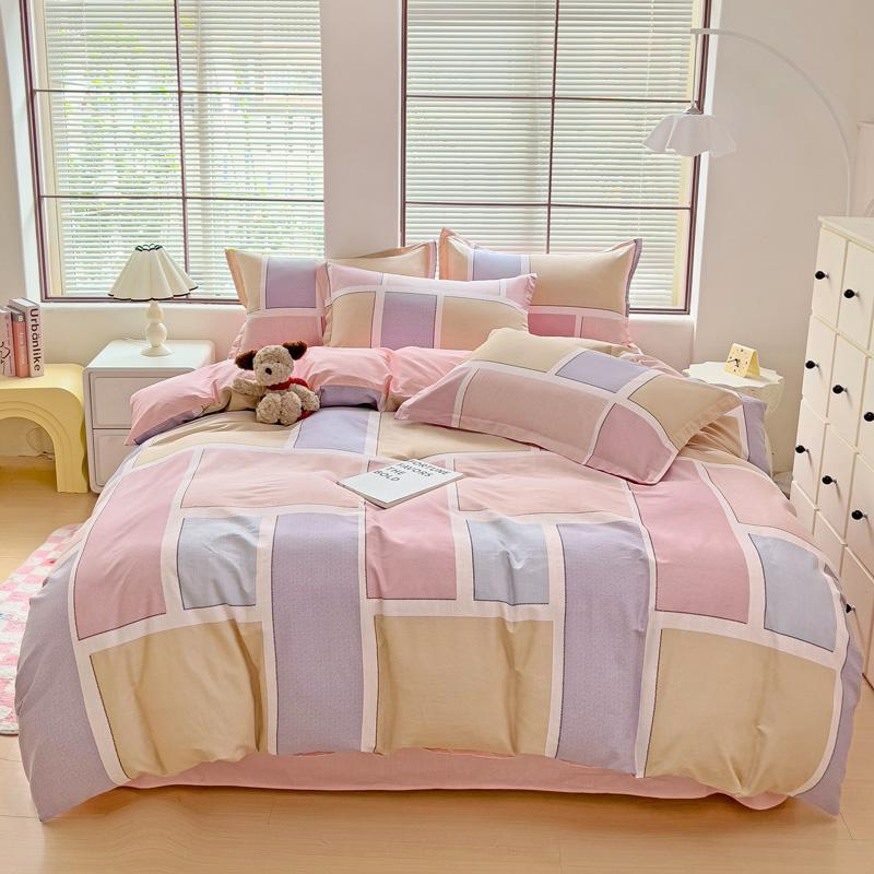 Abstract Geometric Bedding Set Queen Size Geometry Rectangle Square Cotton Duvet Cover Pink Purple Comforter Cover for Boys Girl