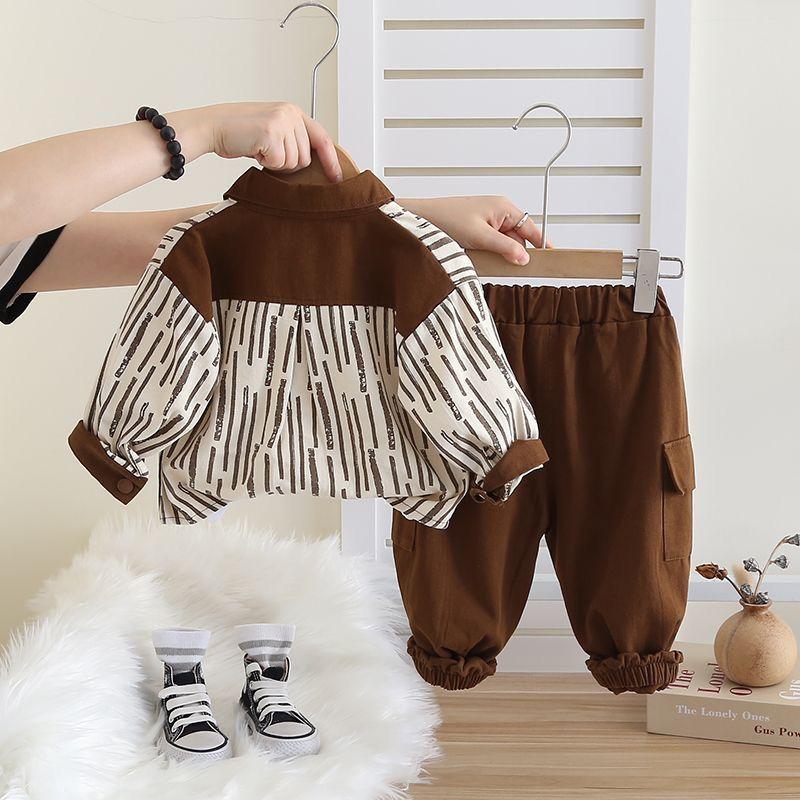 Gutte Vår- og Høstdress Skjorte Barne Vårkjole Kjekk Baby Todelt Sett