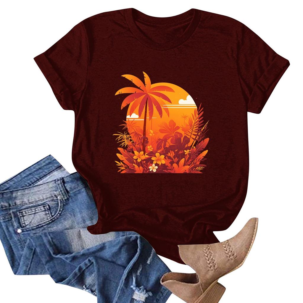 Women's Fashion Casual Hawaiian Print Short Sleeve T-Shirt Top Short Sleeve T-Shirt Top