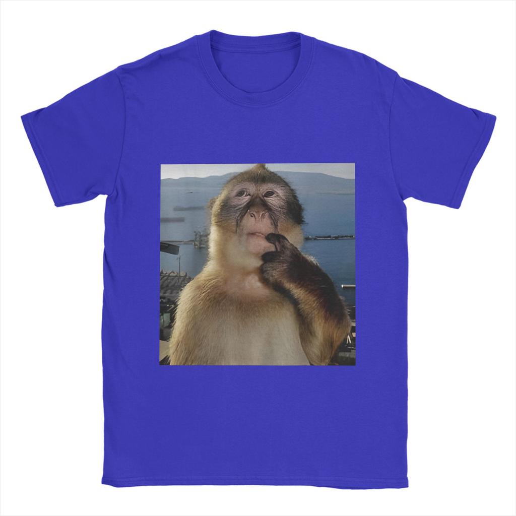 Thinking Monkey Meme T Shirt for Men 100% Cotton Vintage T-Shirts Crewneck  Tee Shirt Short Sleeve Clothes Gift Idea