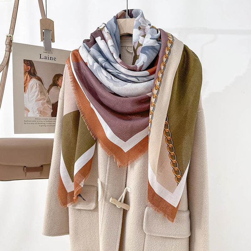 130 beard removal large square scarf new high-end retro simple flower printing silk scarf thin outer shawl