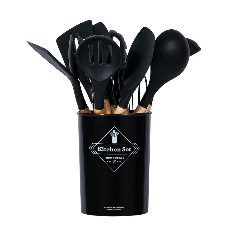 12-Piece Multi-Color Silicone Kitchenware Set with Explosion-Proof Wooden Handles