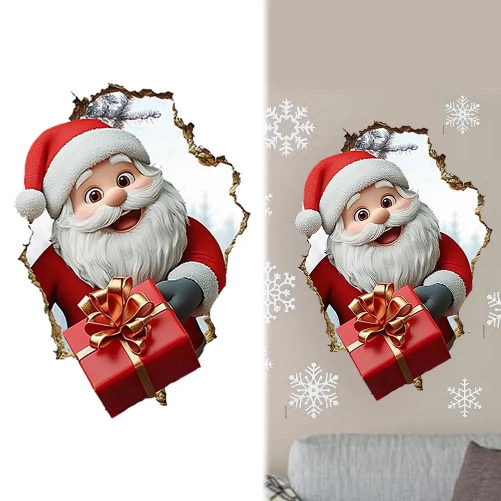 

1pc Christmas 3D Wall Decal Santa Claus And Reindeer Self-adhesive Wall Sticker Window Decoration For Home Festive Atmosphe V3L3