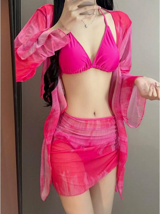 "2024 Women's Long-Sleeve Slimming Four-Piece Bikini Swimwear"