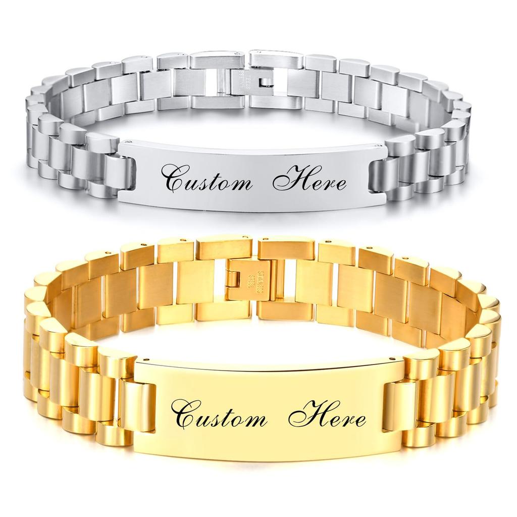Vnox Pulseiras Personalizadas de Presente de Amor para Casais, Pulseira Combinando de Aço para Mulheres e Homens, Gravar Nome Presentes de Promessa para Ela/Ele