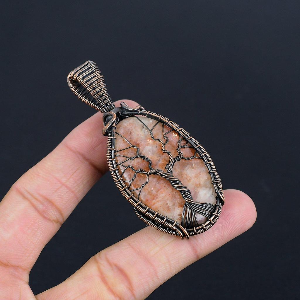 Sunstone 999 Copper Wire Wrapped Pendant, Handmade Gemstone Pendant Jewelry, Gifts For Wife Brand New Pendant