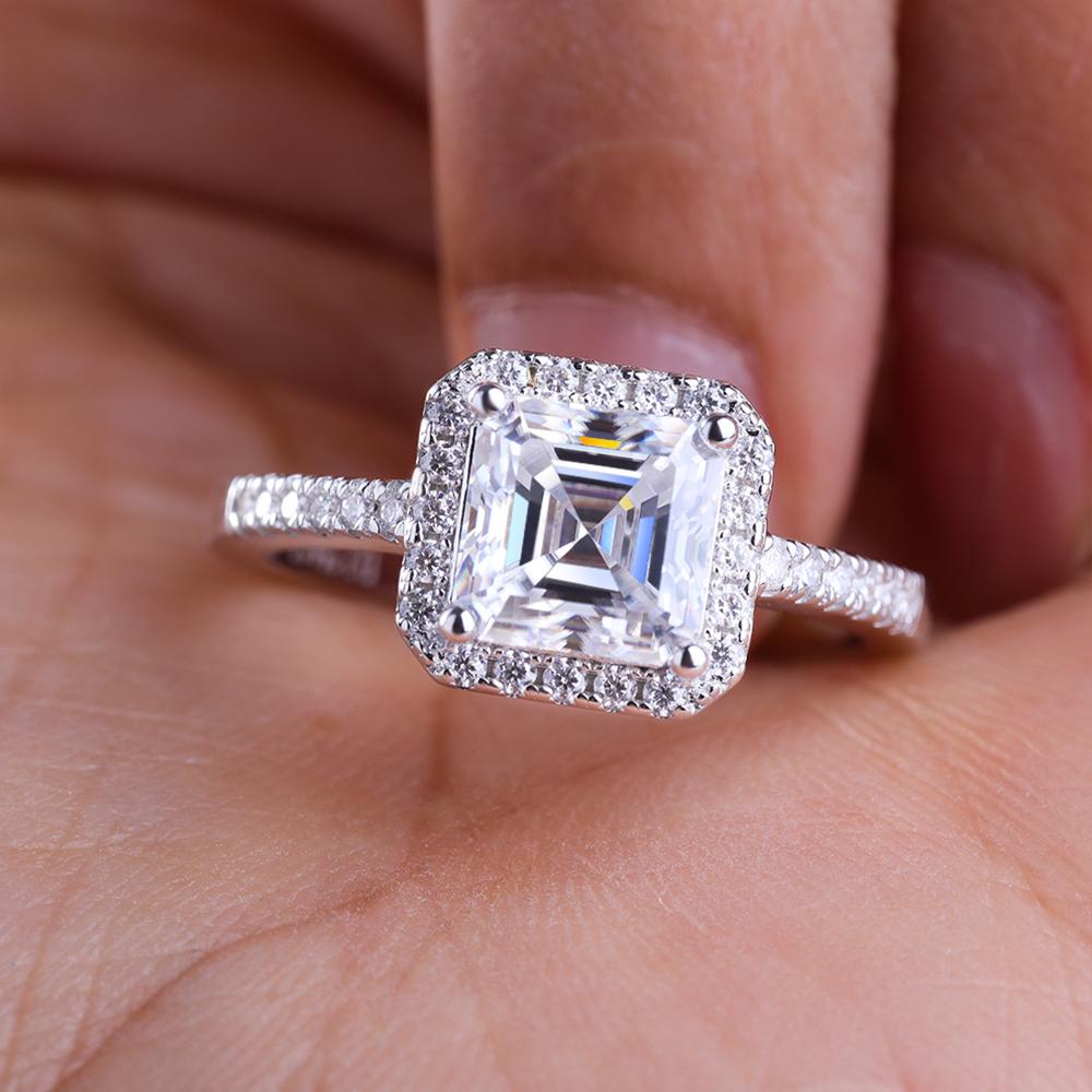 7x7mm Asscher Cut Full Moissanite Ring for Women CopperSquare Halo Diamond Engagement Ring Wedding Bands Jewelry