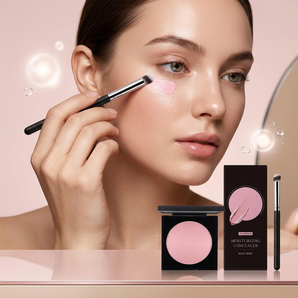 Moisturizing Concealer Balm 5g, Pink Tone Cream Concealer with Makeup Brush
