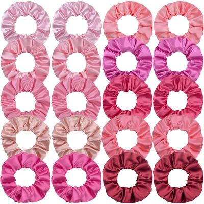 20 pezzi di elastici per capelli in raso coreano, fermacoda, elastici per capelli rosa per donne e ragazze, copricapo, fermacoda