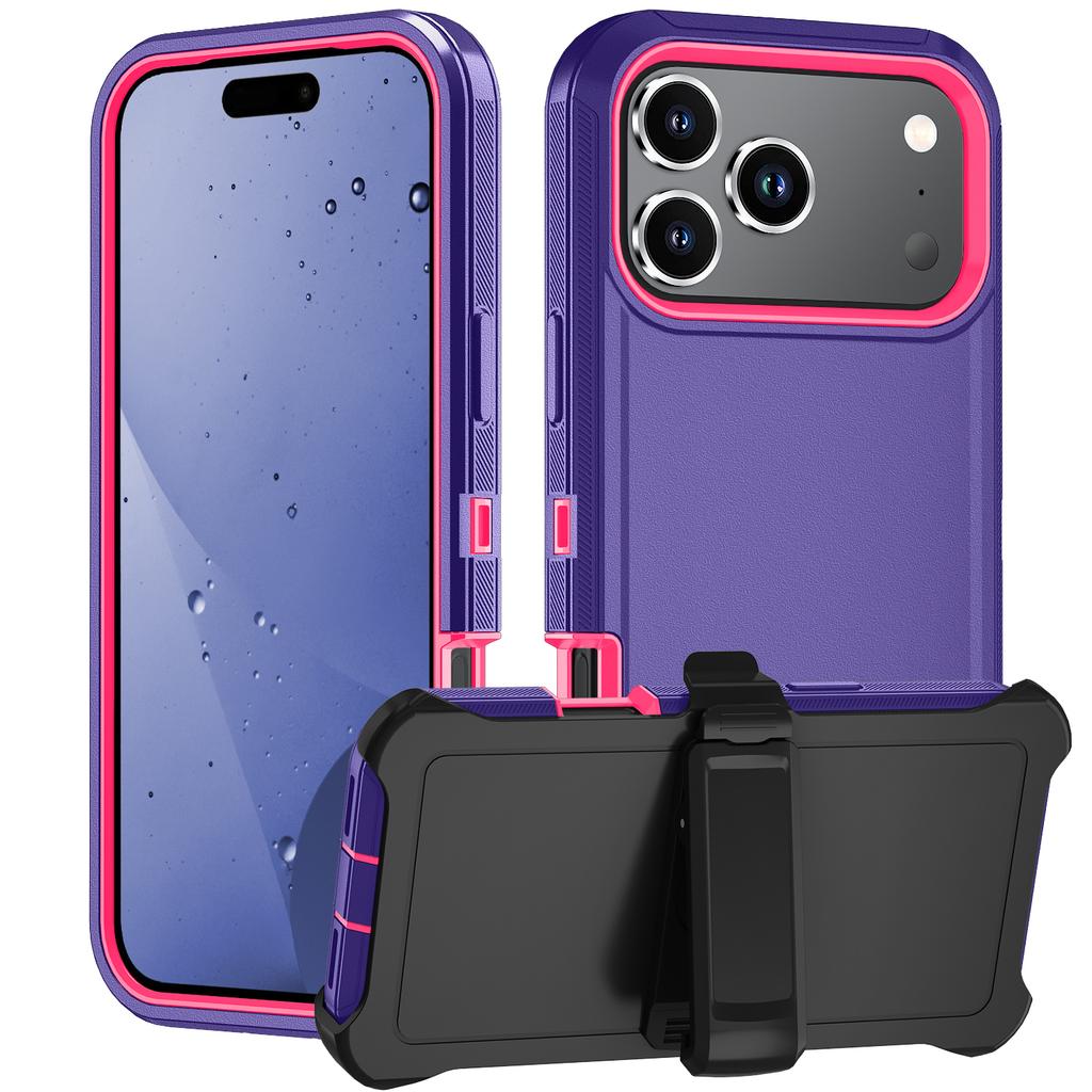 For iPhone 17 Pro Max Rugged Case PC + TPU Cell Phone Cover with Back Clip Kickstand