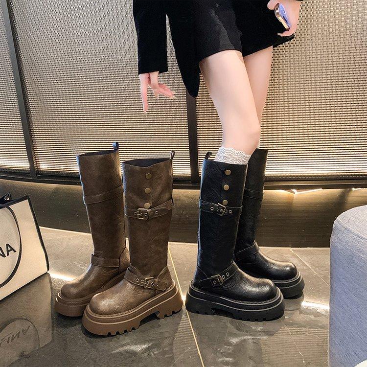 Maillard brown boots women's 2025 autumn and winter new fat MM thick legs heightening knight small tall boots