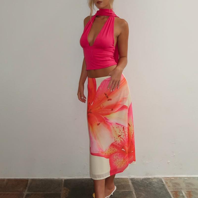 Women's Solid Color Deep V-Neck Strappy Sexy Sleeveless Backless Top