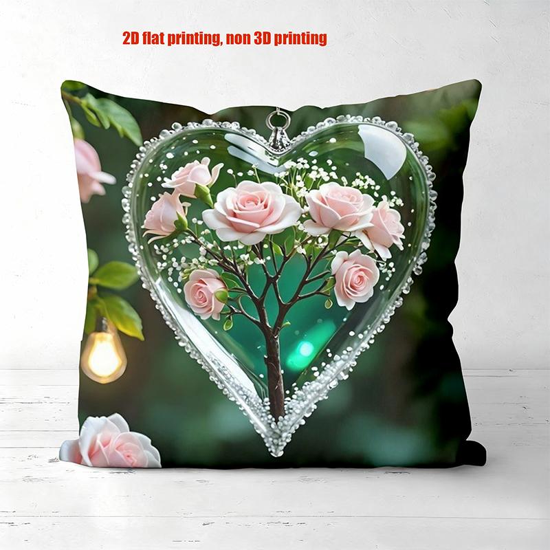 Heart-Shaped Rose Pillows with 2D Flat Printing Design Polyester pillowcase, sofa decorative cushion cov Headboard Pillow