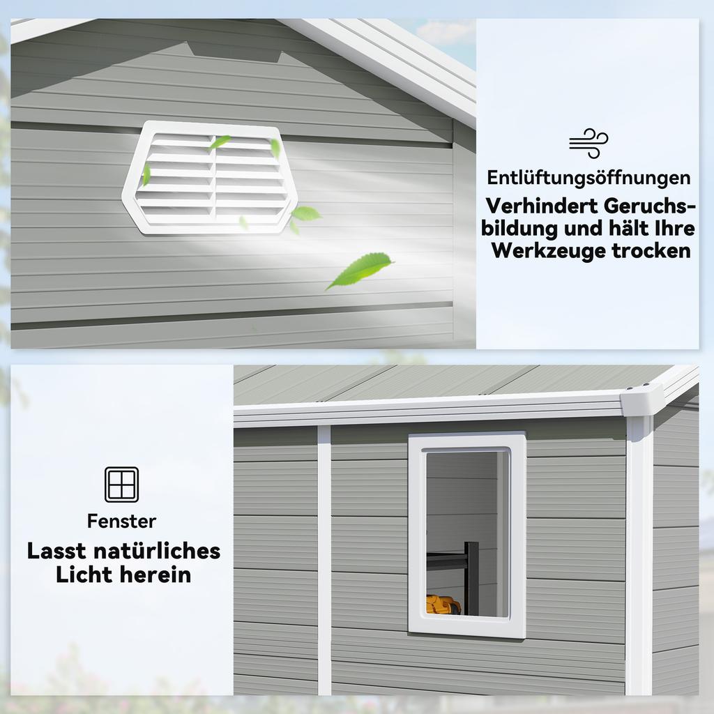 7.9ft X 6.2ft Aluminium Frame and Plastic Wall Shed, with Foundation - Light Grey