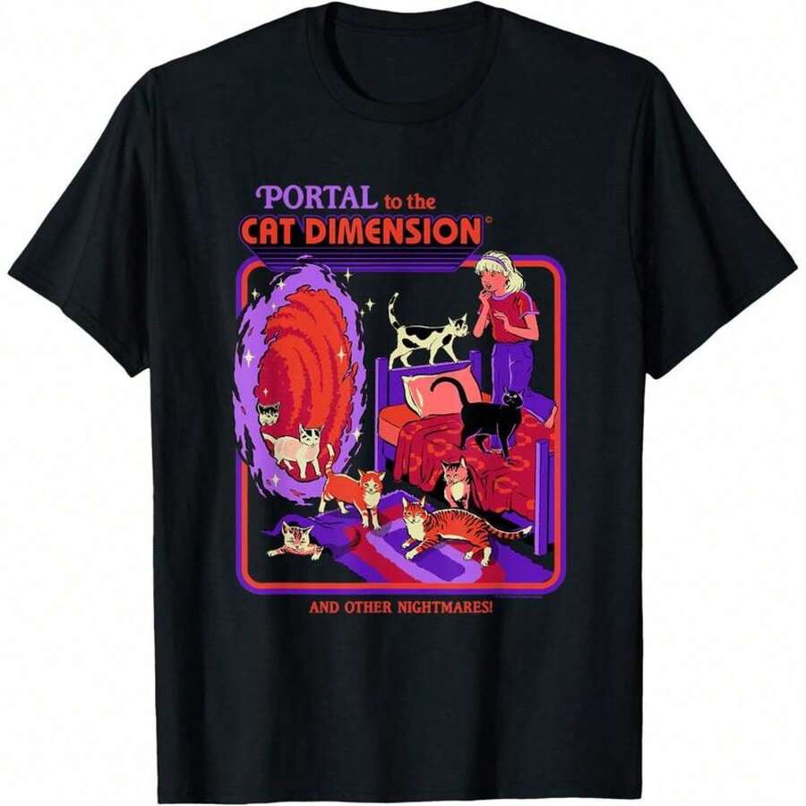 

Short Sleeve Cat Dimension Portal Retro Dark Humor Artist T-Shirt For Unisex S