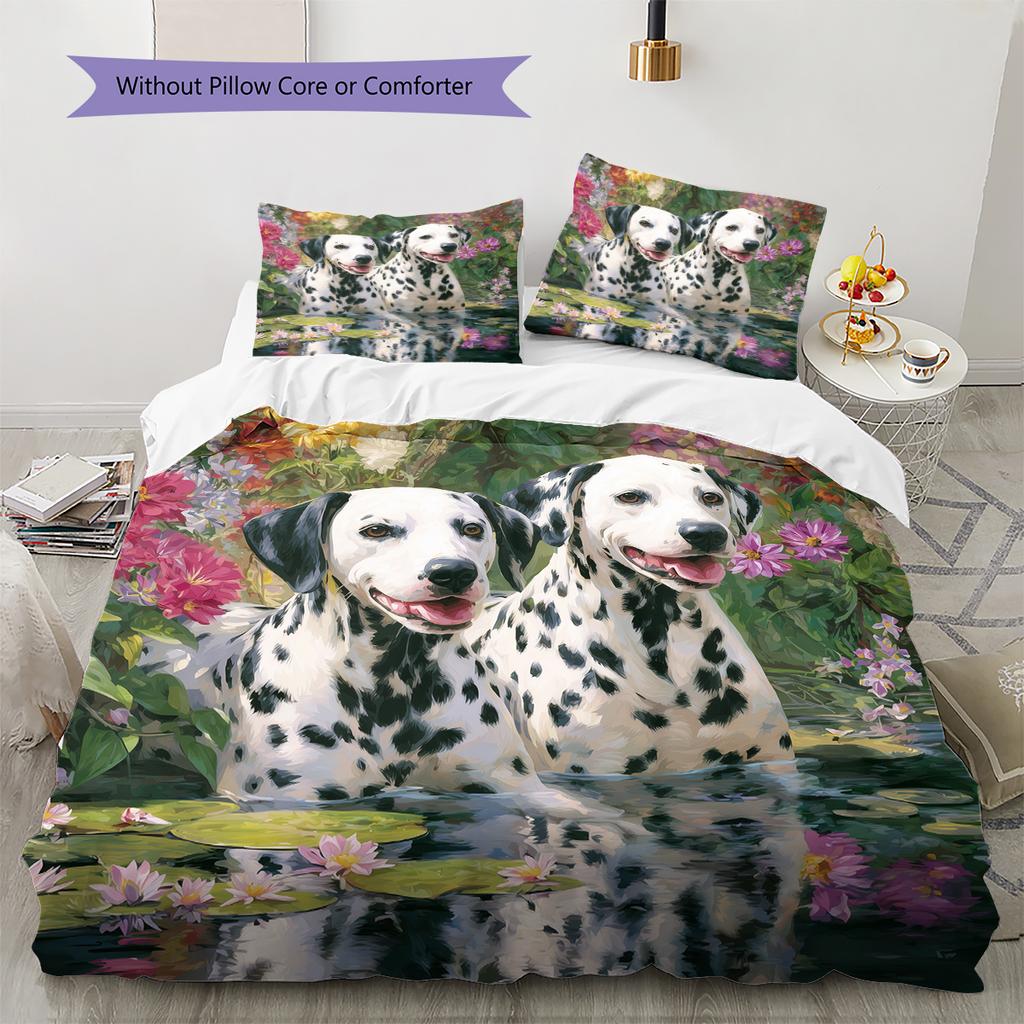 Biancheria da letto con motivo dalmata e fiori Decorazione per la casa Regalo di compleanno (1 * copripiumino + 2 * federa, senza nucleo)