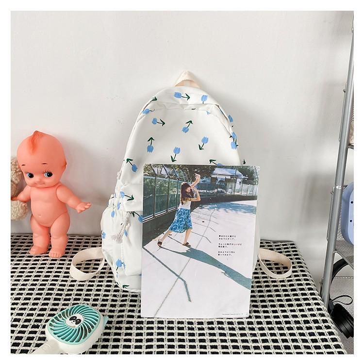 Rucksack im japanischen Stil mit Blumenmuster für Damen - Harajuku-Print, doppelte Schultergurte, koreanische Version, geeignet für Mittelschülerinnen