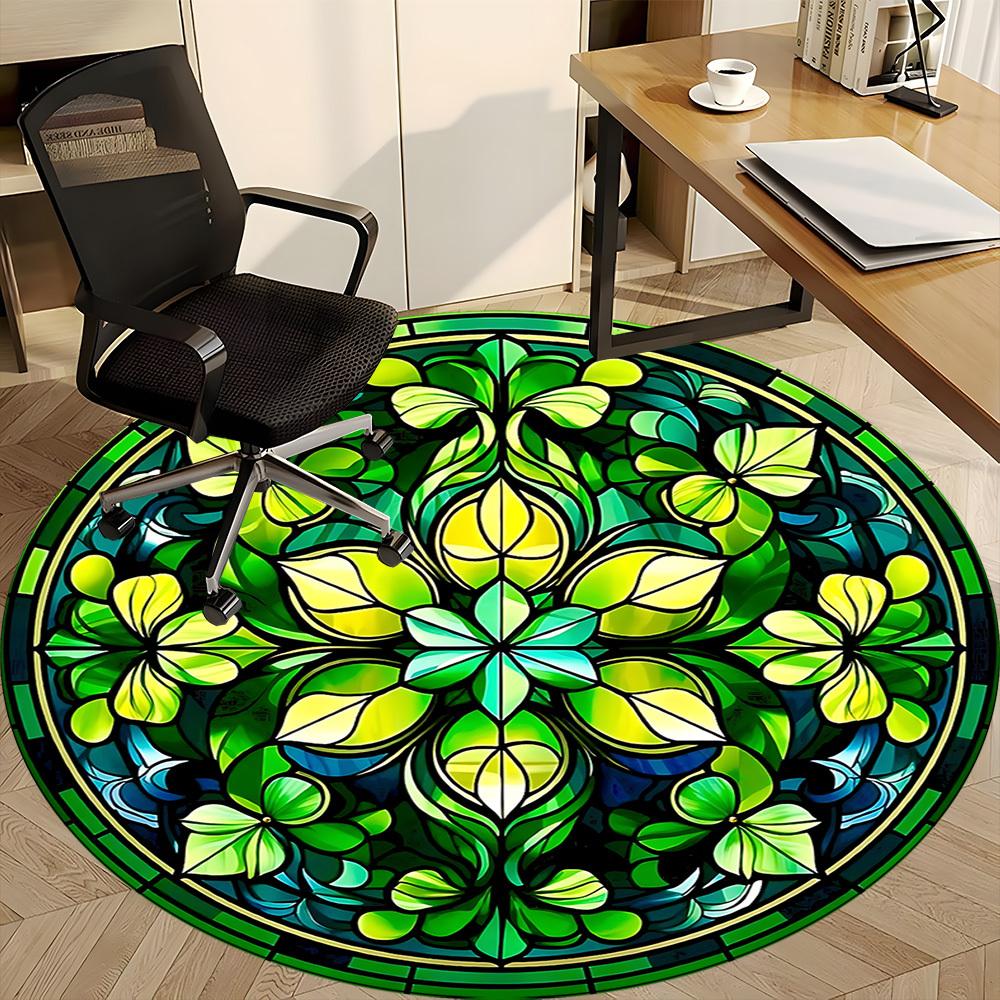 1pc Stained Glass Clover Office Round Area Rug, Indoor Mat Suitable ForOffice, Under Office Chairs Bedroom Living Room Home Decor, D126
