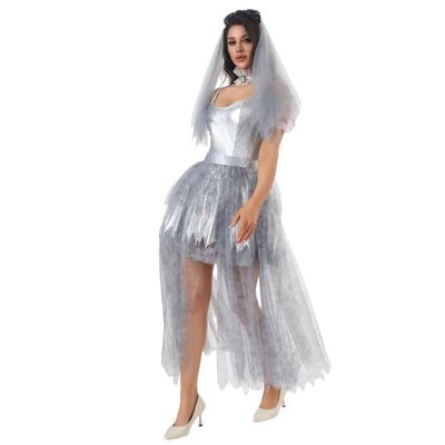 Halloween Goth Black and White Ghost Bride Costume Cosplay Suit Mesh Dress