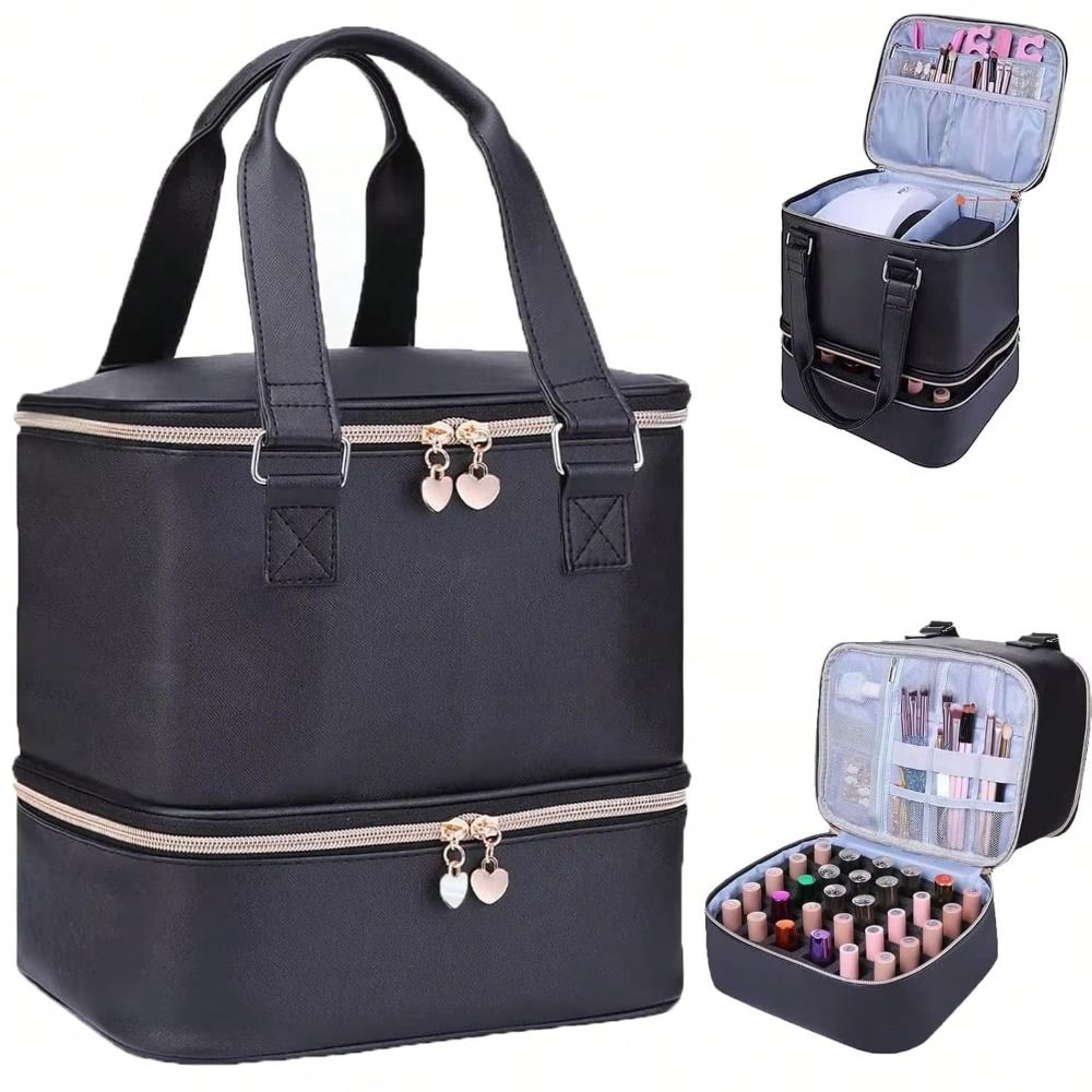 Double Layer Nail Polish Storage Bag 30 Grids Large Capacity Nail Care Kit Bag Handheld Waterproof Essential Oil Organizer Bag