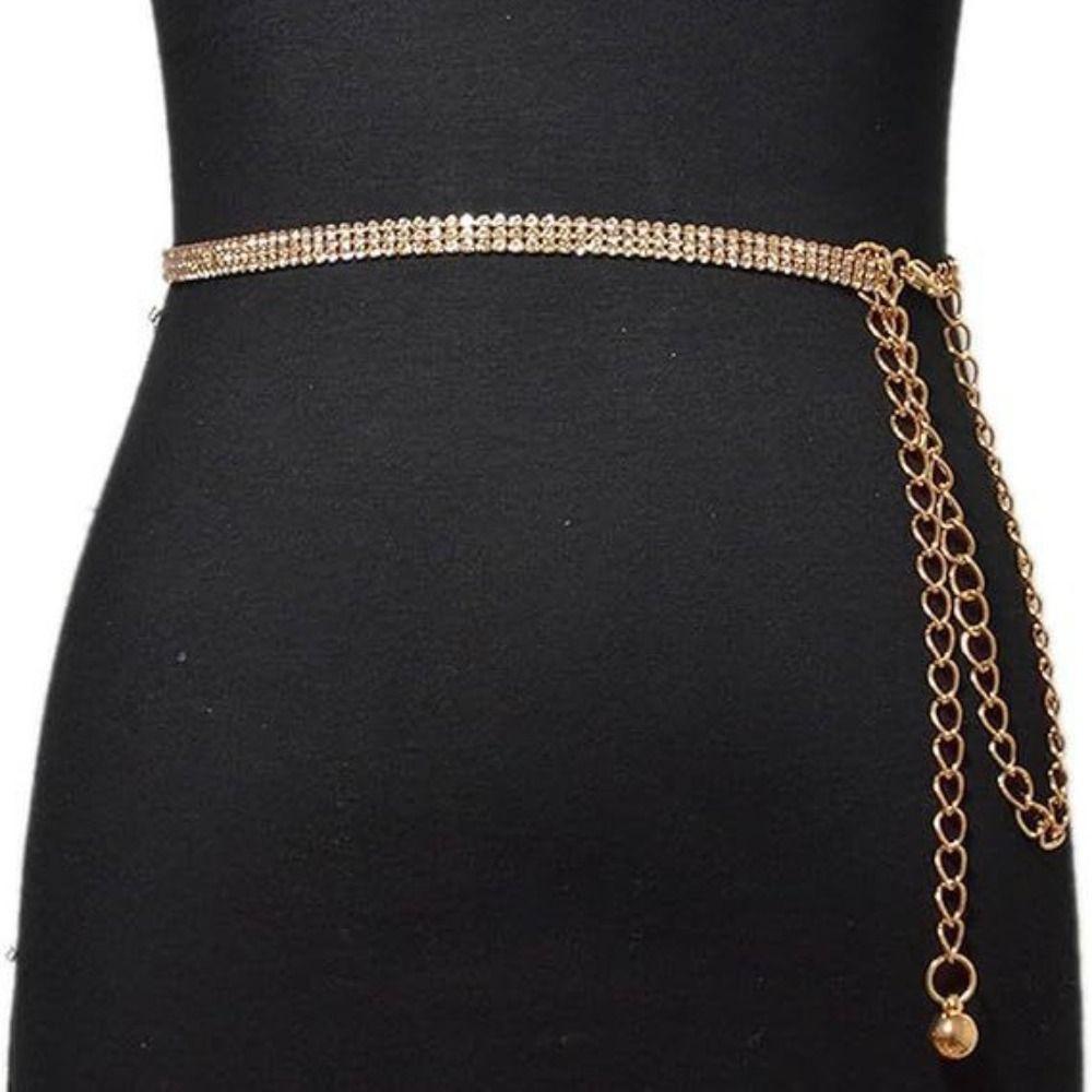 Adjustable Zircon Inlaid Waist Belt Bling Crystal Waist Chain Sweet Rhinestone Waistband  Party