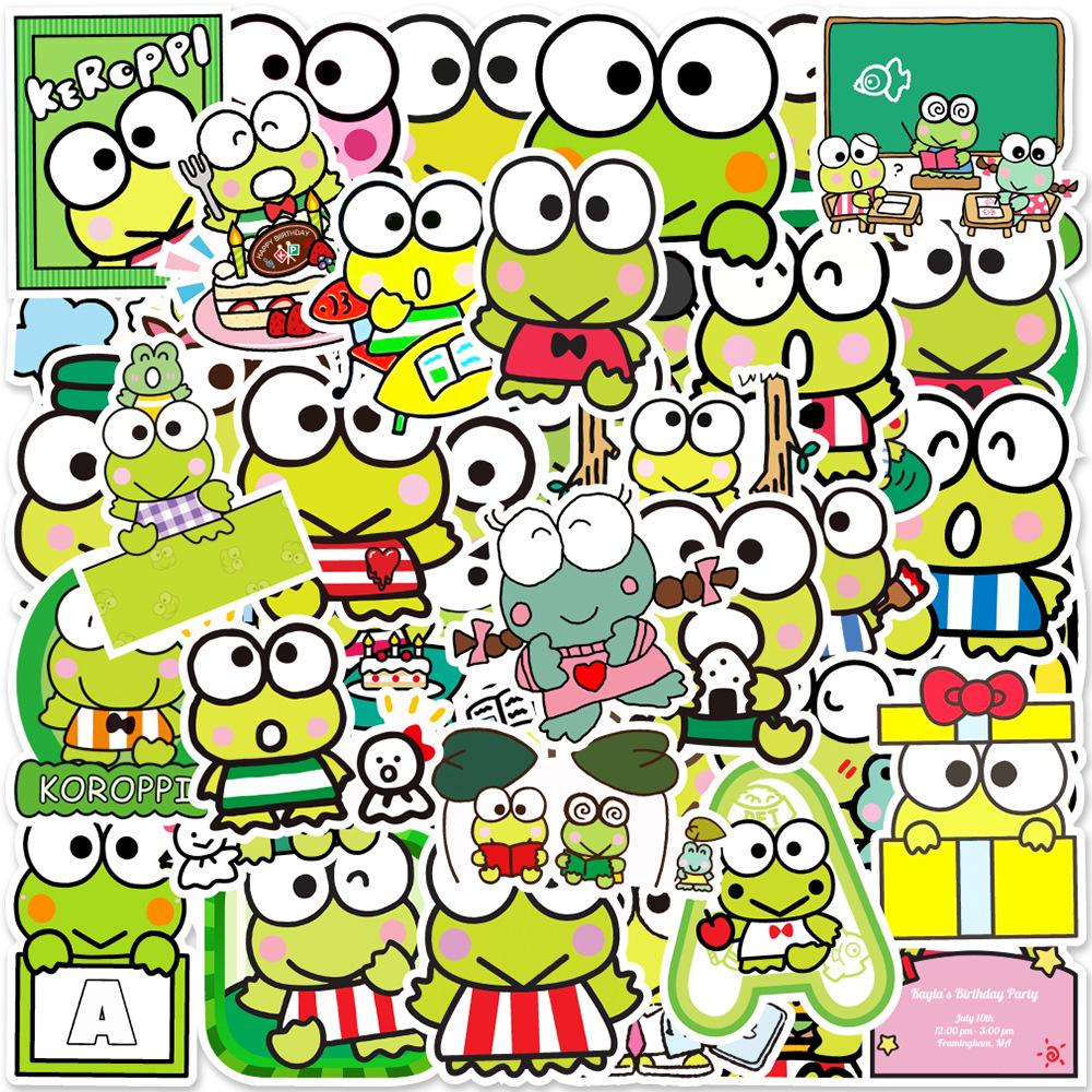 

50 Cartoon Keroppi Frog Stickers for Notebooks, Suitcases, and Water Bottles
