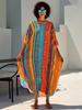 EDOLYNSA 2024 Bohemian Colorful Printed Free Kaftan Mrs Roper Long Dress Summer Vacation Beach Swimsuit Cover Up Cozy Homewear Robe Q1690