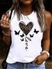 Leopard Love Print with Butterfly  Print  T-shirt Vest Graphic Tank Top Women’s Sleeveless Crew Neck Casual Top Summer Spring