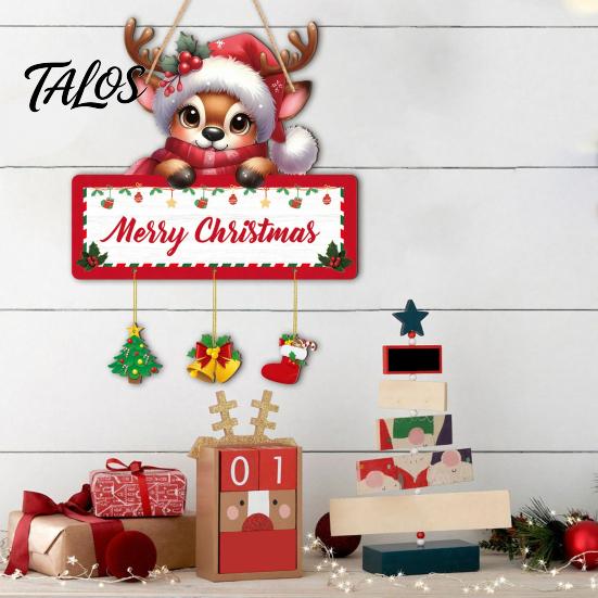 Christmas Wooden Hanging Ornaments Winter Sign, Elk Snowman Decorative Plaque, Sign Door for Holiday Party Home Decor Rustic