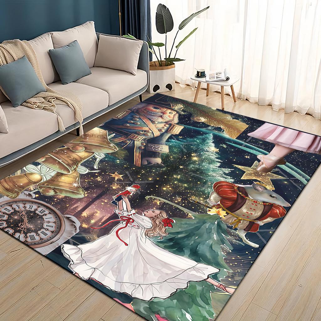 Merry Christmas Cartoon The Nutcracker Doll Festival Gift Carpet Rug for Living Room Bedroom Home Sofa Decoration,Non-slip Mat